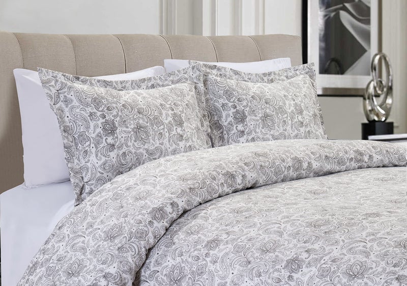 CELINE LINEN Luxury Silky Soft Coziest 1500 Premier Hotel Quality 3-Piece Duvet Cover Set |Coarse Paisley Pattern| Wrinkle Free  King/California King  Light Grey - Image 1
